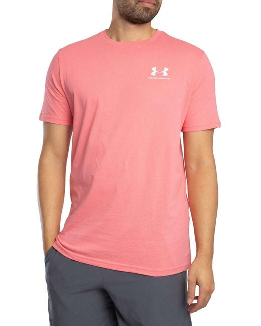 Under Armour Pink Loose Left Chest Logo T-shirt for men