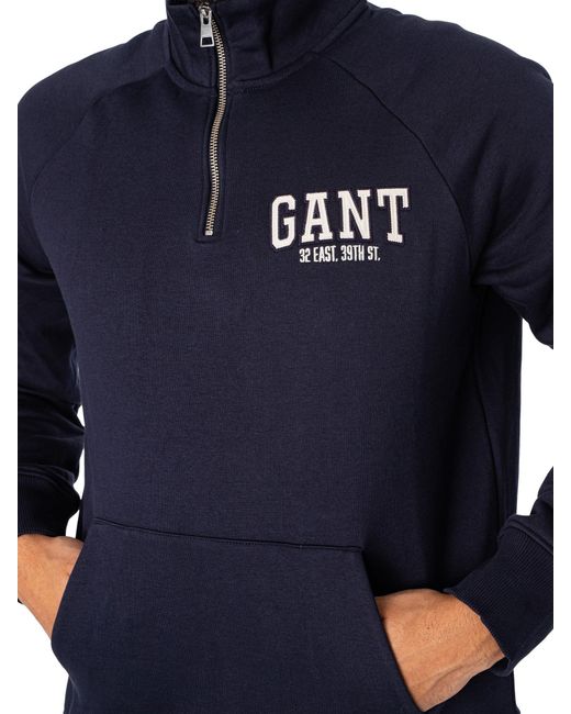 Gant Blue Arch Half Zip Sweatshirt for men
