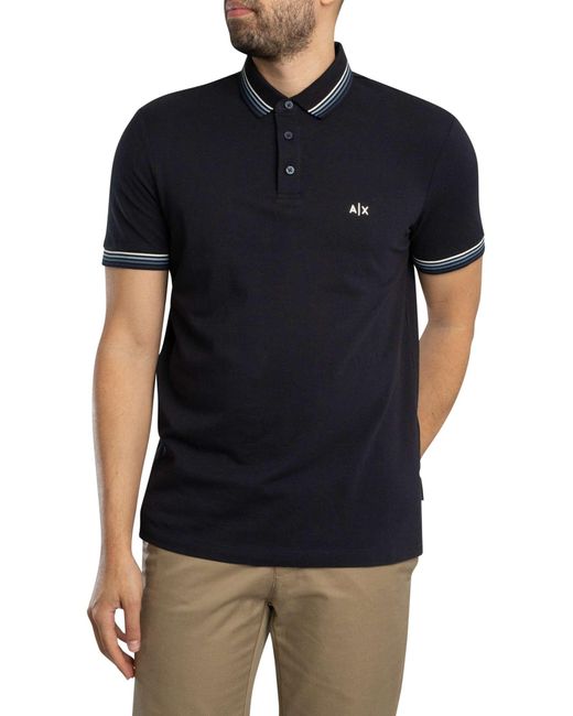 ARMANI EXCHANGE Black Slim Fit Stripe Collar Polo Shirt for men