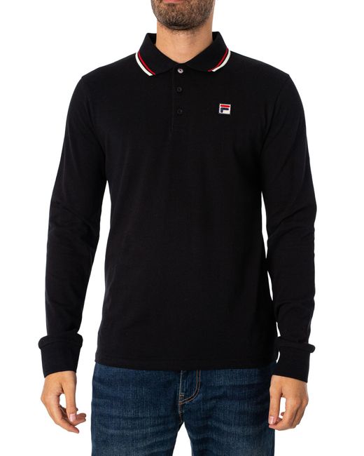 Fila Black Monte Tipped Collar Longsleeved Polo Shirt for men