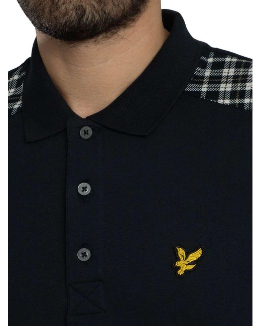 Lyle & Scott Black Check Panelled Polo Shirt for men