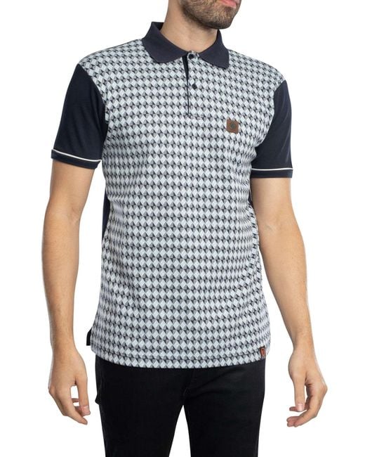 Trojan Blue Diagonal Jacquard Panel Polo Shirt for men