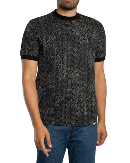 EA7 Black Regular Brand Pattern T-shirt for men