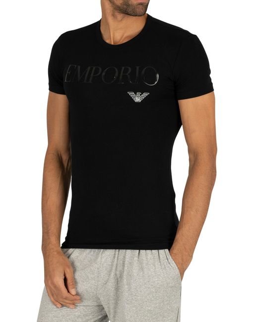 Emporio Armani Stretch Cotton Crew Lounge T-shirt in Black for Men | Lyst