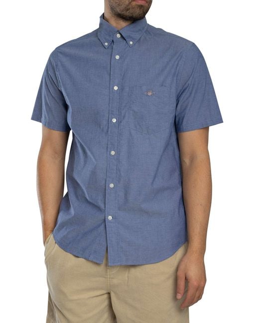 Gant Blue Regular Classic Poplin Shortsleeved Shirt for men