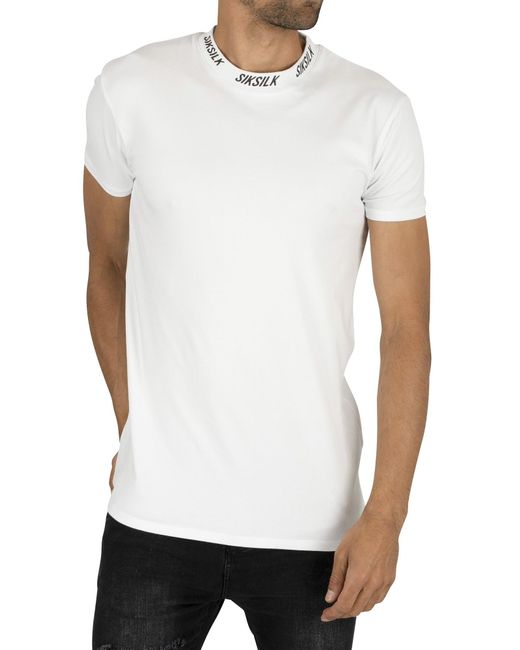 Siksilk White High Collar Logo T-shirt for men