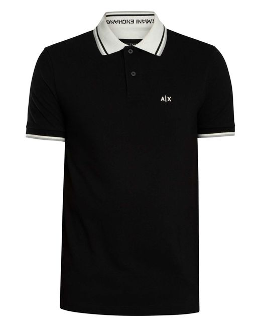 ARMANI EXCHANGE Black Slim Fit Contrast Collar Polo Shirt for men