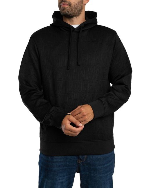 ARMANI EXCHANGE Black Brand Pattern Pullover Hoodie for men