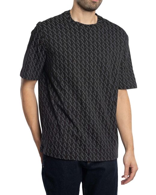 ARMANI EXCHANGE Black Logo Pattern T-shirt for men