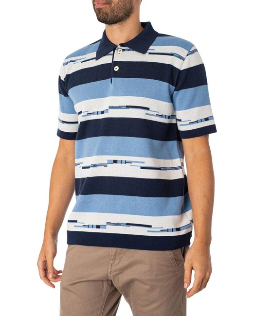 Far Afield Blue Kier Pixel Stripe Polo Shirt for men