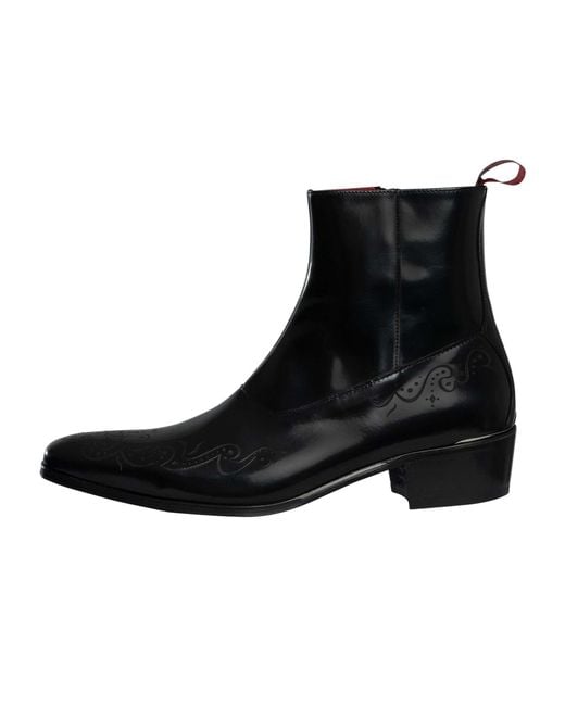 Jeffery West Black Lightning Bolt Zip Leather Chelsea Boots for men