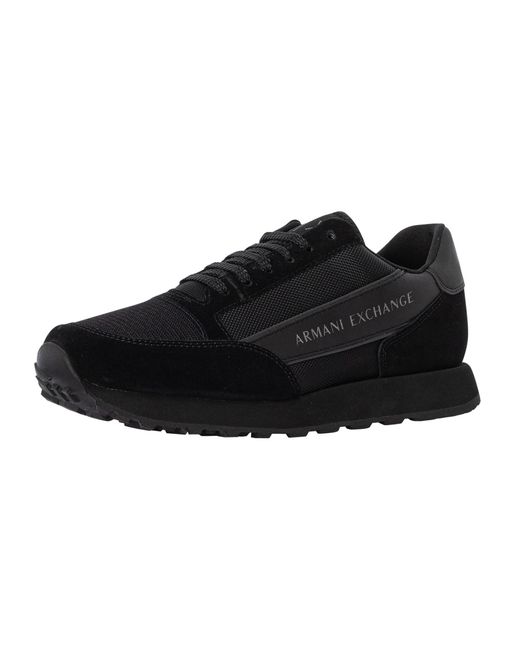 Armani Exchange Black Side Logo Suede Trainers for men