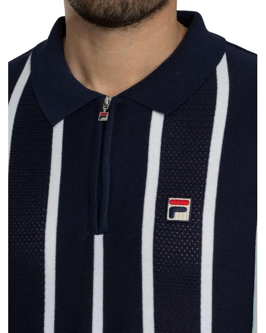 Fila Blue Giorgio Patchwork Knitted Polo Shirt for men