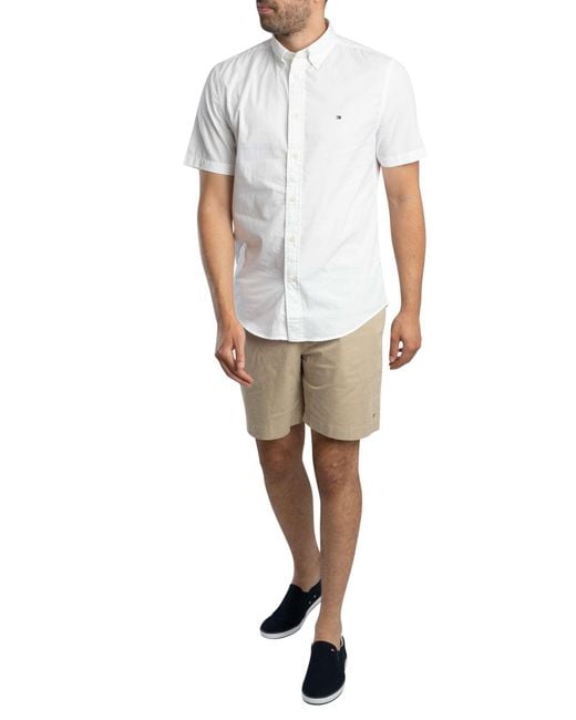 Tommy Hilfiger White Flex Poplin Solid Short Sleeved Shirt for men