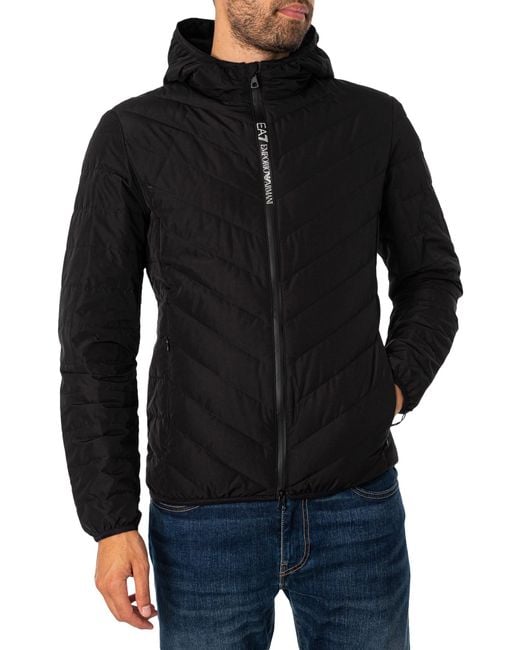 EA7 Black Logo Zip Down Jacket for men