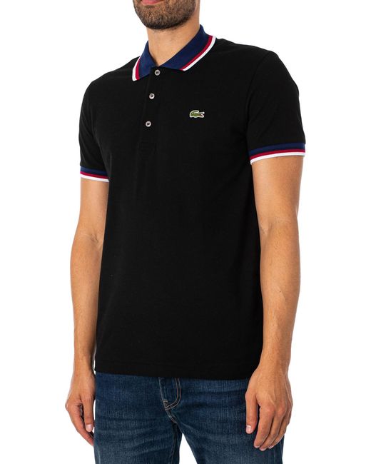 Lacoste Black Stripe Collar Polo T Shirt for men