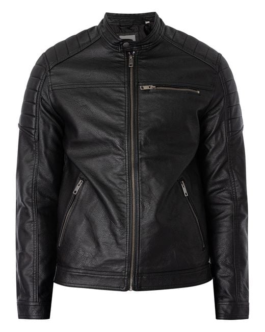 Jack & Jones Black Rocky Leather Jacket for men