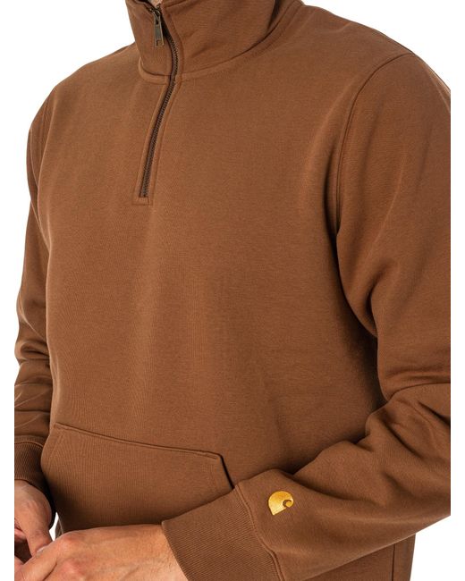 Carhartt WIP Chase Neck Zip Sweatshirt in Brown for Men | Lyst