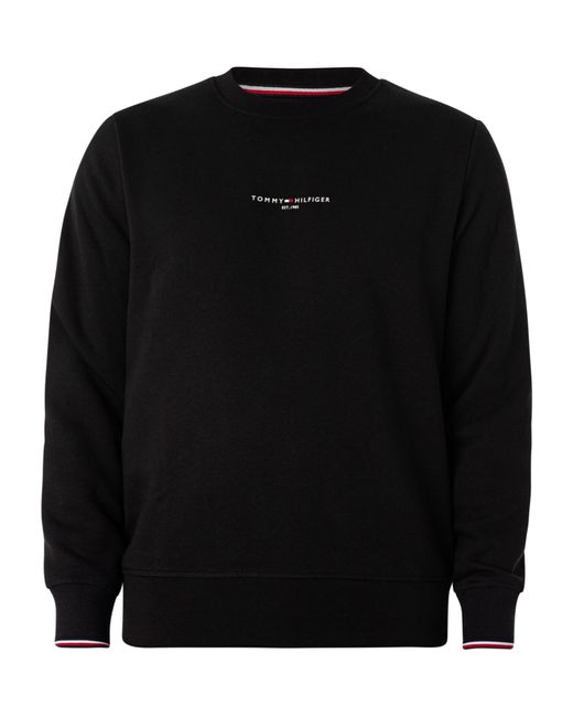 Tommy Hilfiger Black Logo Tipped Crew Sweatshirt for men