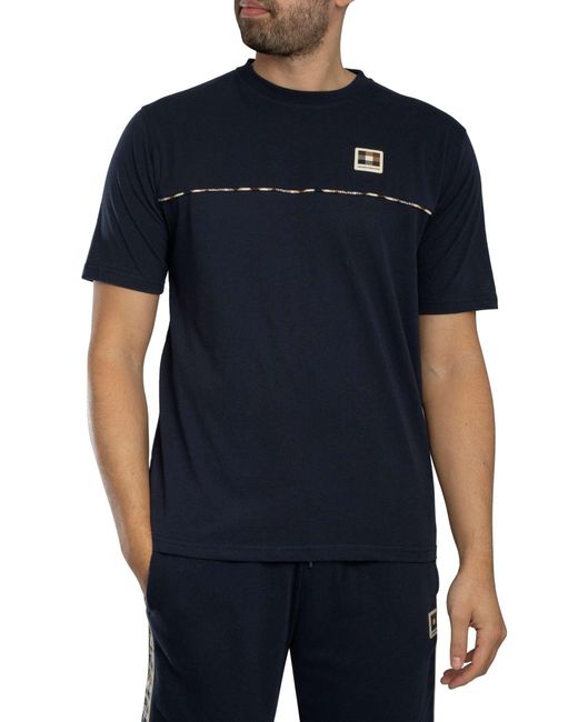 Aquascutum Blue Club Check Piping T-shirt for men