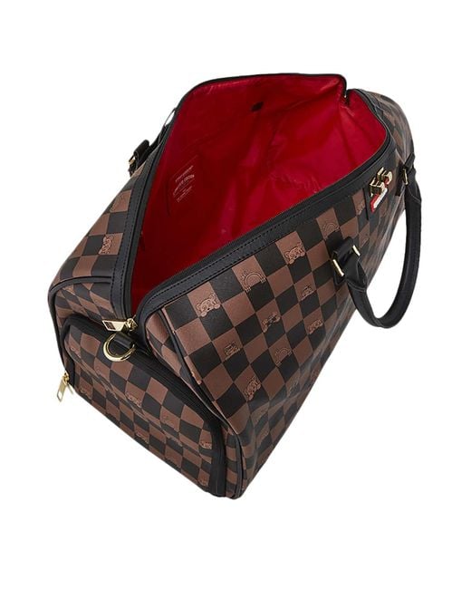 Sprayground Brown Peeking Character Check Duffle Bag for men