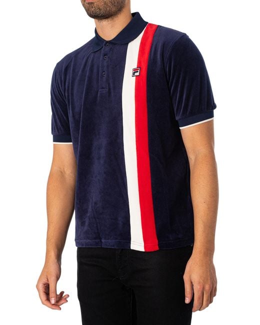 Fila Blue Terra Colour Block Velour Polo Shirt for men