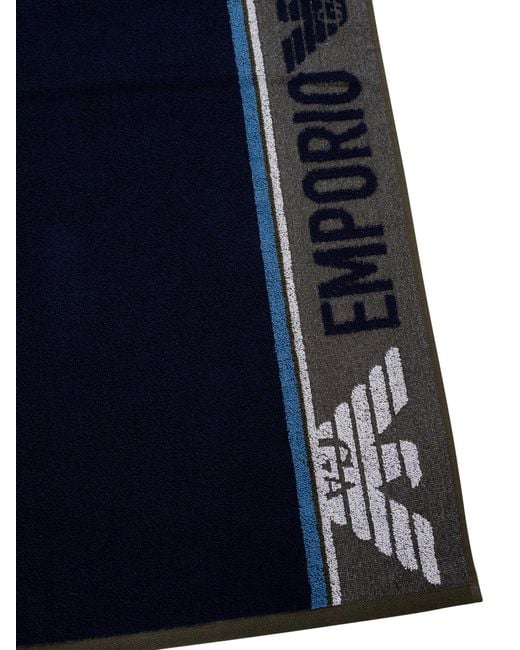 Emporio Armani Blue Logo Stripe Towel for men