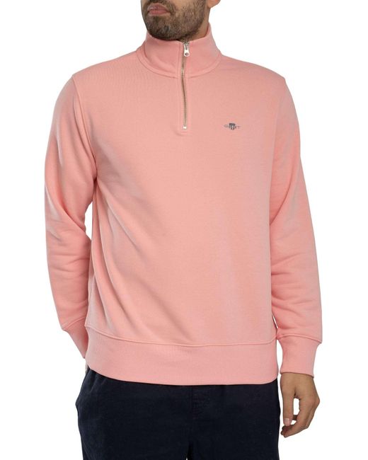 Gant Pink Regular Shield 1/4 Zip Sweatshirt for men