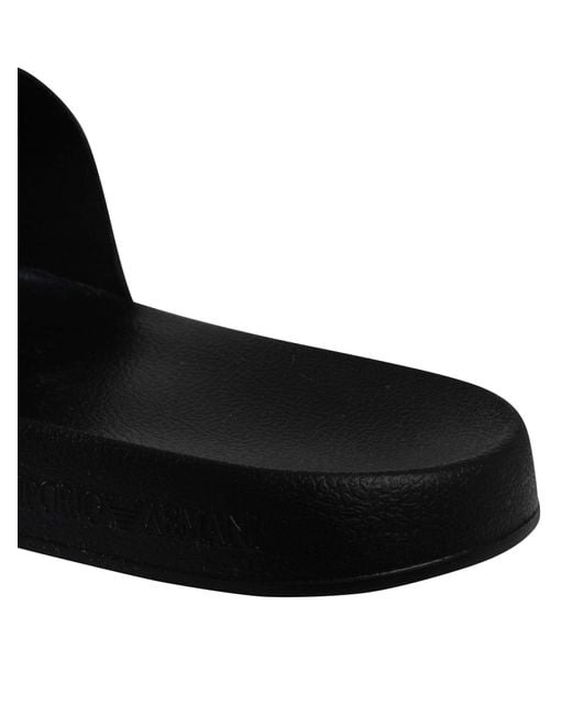 EA7 Black Brand Stripe Sliders for men