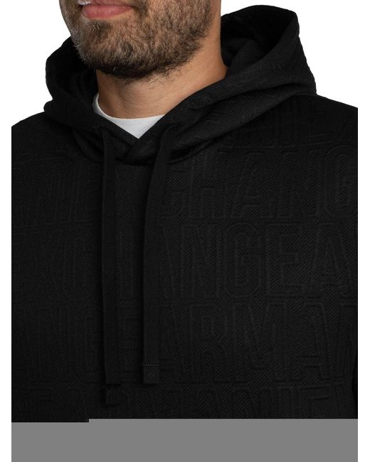 ARMANI EXCHANGE Black Brand Pattern Pullover Hoodie for men