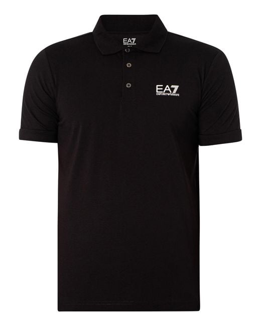 EA7 Black Chest Logo Polo Shirt for men
