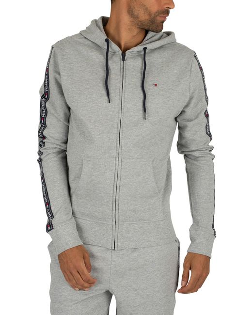 Tommy Hilfiger Zip Logo Tapping Hoodie in Gray for | Lyst