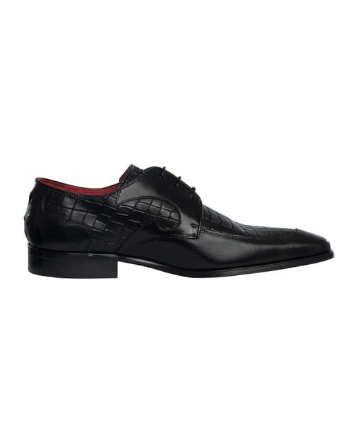 Jeffery West Black Croco Derby Leather Shoes for men