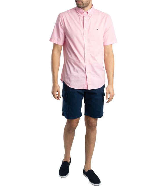 Tommy Hilfiger Pink Flex Poplin Solid Short Sleeved Shirt for men
