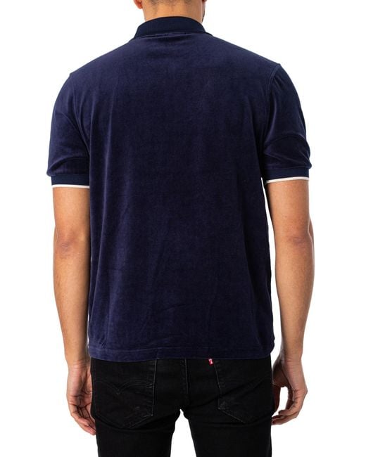 Fila Blue Terra Colour Block Velour Polo Shirt for men