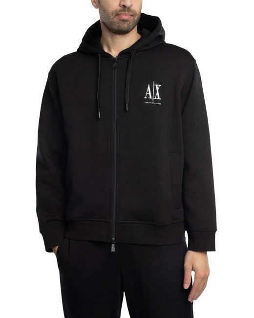 ARMANI EXCHANGE Black Jersey Logo Zip Hoodie for men
