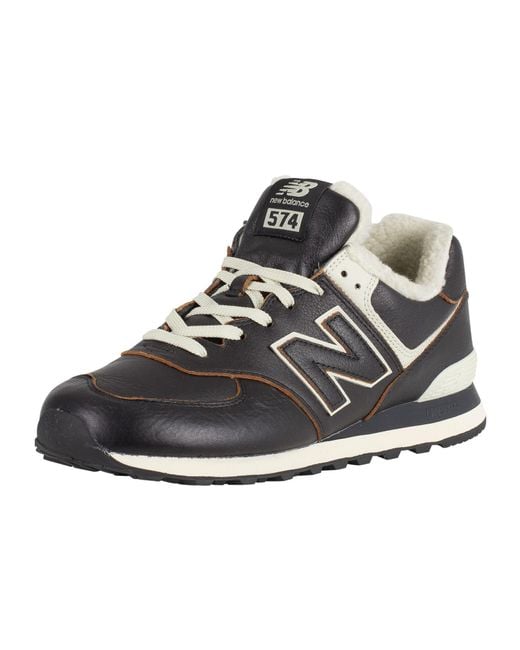 New Balance 574 Leather Sherpa Trainers in Black for Men | Lyst