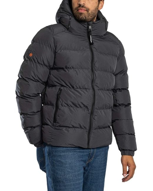Superdry Gray Hooded Sport Puffer Jacket for men
