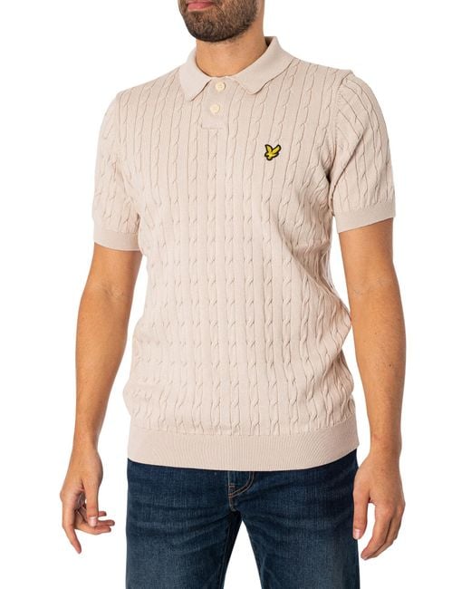 Lyle & Scott Natural Cable Knitted Polo Shirt for men