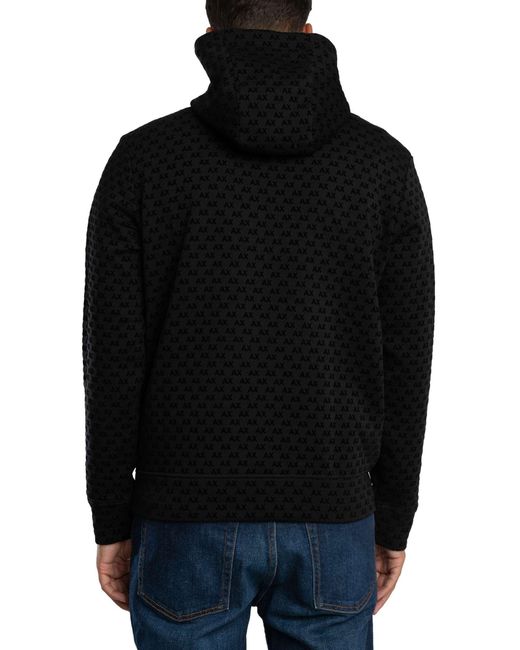 ARMANI EXCHANGE Black Pattern Logo Pullover Hoodie for men