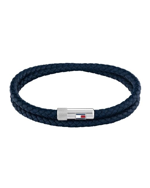 Tommy Hilfiger Blue Leather Wrap Bracelet for men