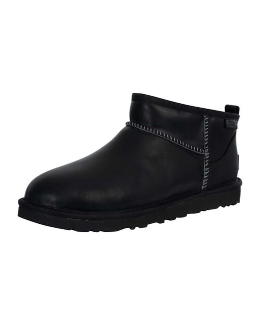 Ugg Black Classic Ultra Mini Leather Boots for men