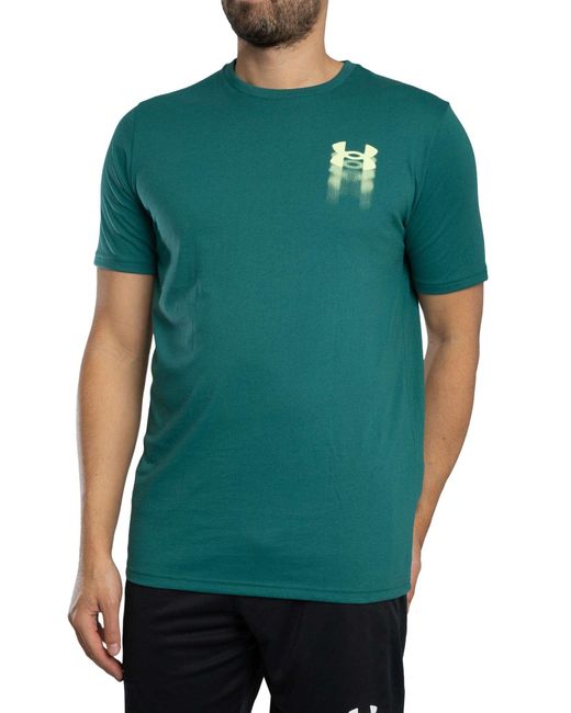 Under Armour Green Blur Logo Back Graphic Loose T-shirt for men