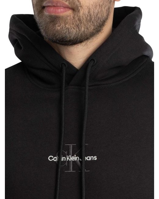 Calvin Klein Black Monologo Pullover Hoodie for men
