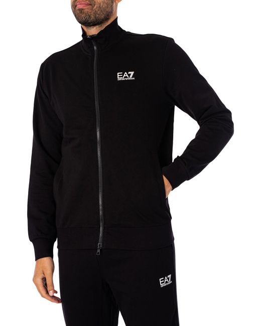 EA7 Black Chest Logo Zip Tracksuit for men