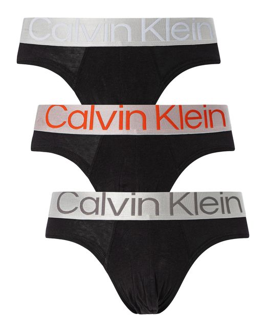 Calvin Klein 3 Pack Reconsidered Steel Briefs in Black for Men