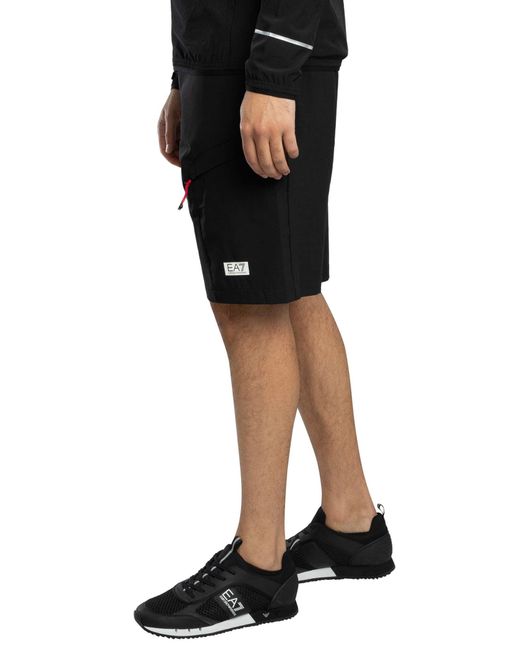 EA7 Black Lightweight Cargo Shorts for men