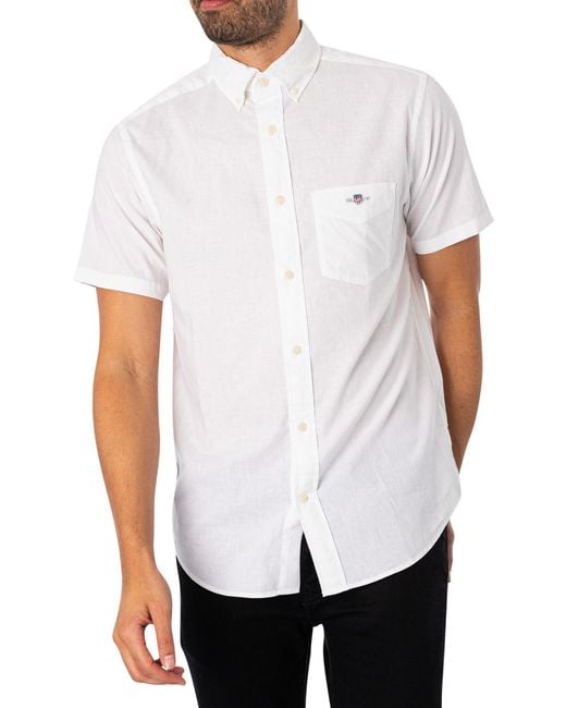Gant White Regular Cotton Linen Short Sleeved Shirt for men