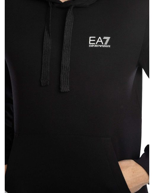 EA7 Black Chest Logo Pullover Hoodie for men