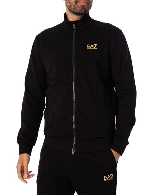 EA7 Black Logo Zip Through Tracksuit for men
